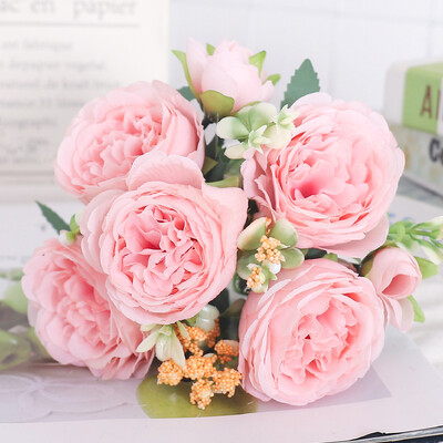 Flori artificiale Bujor de mătase Hortensie pentru sufragerie Decorarea casei Buchet de mireasă de nuntă Trandafir plante false Accesorii de masă