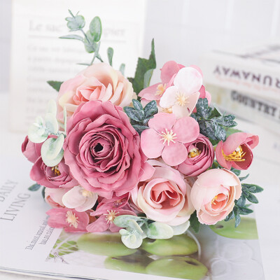 Flori artificiale Bujor de mătase Hortensie pentru sufragerie Decorarea casei Buchet de mireasă de nuntă Trandafir plante false Accesorii de masă