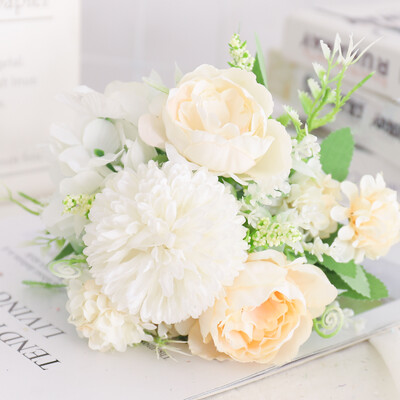 Flori artificiale Bujor de mătase Hortensie pentru sufragerie Decorarea casei Buchet de mireasă de nuntă Trandafir plante false Accesorii de masă