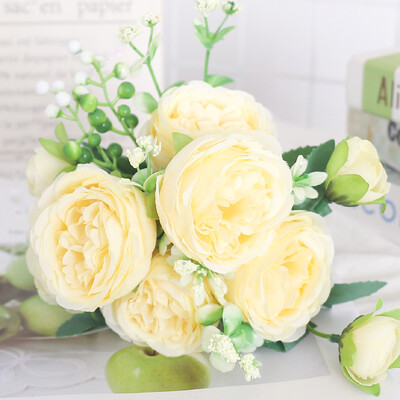 Flori artificiale Bujor de mătase Hortensie pentru sufragerie Decorarea casei Buchet de mireasă de nuntă Trandafir plante false Accesorii de masă