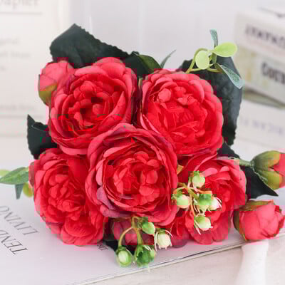 Flori artificiale Bujor de mătase Hortensie pentru sufragerie Decorarea casei Buchet de mireasă de nuntă Trandafir plante false Accesorii de masă