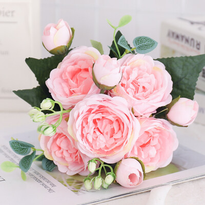 Flori artificiale Bujor de mătase Hortensie pentru sufragerie Decorarea casei Buchet de mireasă de nuntă Trandafir plante false Accesorii de masă