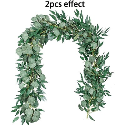 1 vnt dirbtinis eukalipto gluosnio lapų žalių gėlių vainikas vestuvių fonui, valgomojo stalo tako dekoravimui
