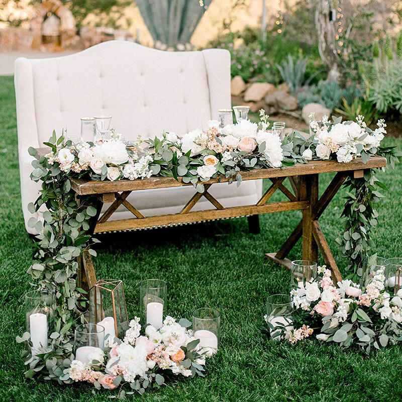 1 vnt dirbtinis eukalipto gluosnio lapų žalių gėlių vainikas vestuvių fonui, valgomojo stalo tako dekoravimui