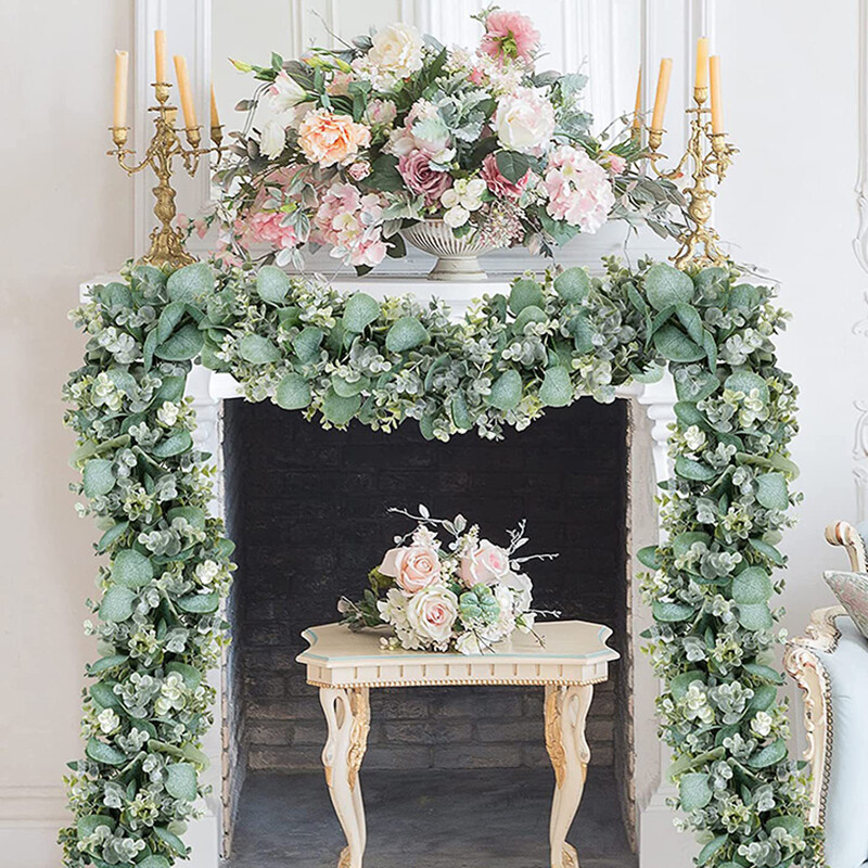 175 cm-es hamis eukaliptusz rattan mesterséges növények szőlő zöld füzér levél selyem borostyán fali függőfüzér otthoni esküvői party dekoráció