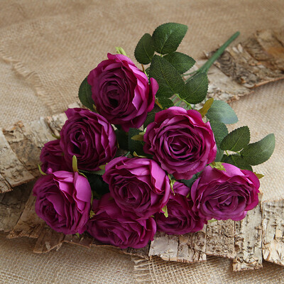 10 galvų netikros šilko gėlės Dirbtinės rožės Vestuvinės gėlės Stalo dekoras Flores Artificiales Geltona raudona rožė namų dekoras