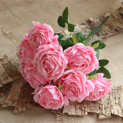 10 galvų netikros šilko gėlės Dirbtinės rožės Vestuvinės gėlės Stalo dekoras Flores Artificiales Geltona raudona rožė namų dekoras