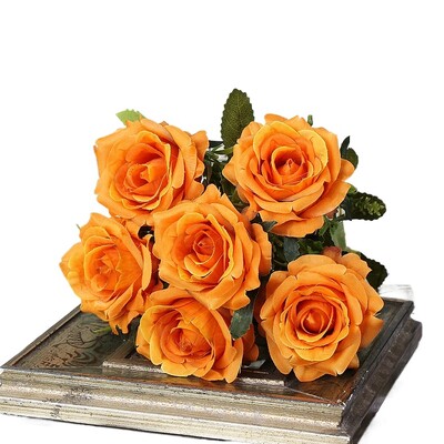 Visokokvalitetno umjetno cvijeće od svilene narančaste ruže za ukrašavanje vjenčanja, veliko i realistično.