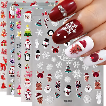 Χριστουγεννιάτικο Λευκό Snowflakes Nail Art αυτοκόλλητο 5D ανάγλυφο καρτούν Χιονάνθρωπος Elk Bell Αυτοκόλλητα νυχιών Sliders Xmas Manicure DIY & 8*10cm