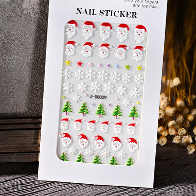 Kalėdų baltų snaigių nagų dailės lipdukas 5D reljefinis animacinis filmas Sniego senelis Briedis Varpelis Nagų lipdukai Slankikliai Kalėdinis manikiūras „Pasidaryk pats“ ir 8*10 cm