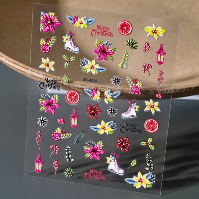 Kalėdų baltų snaigių nagų dailės lipdukas 5D reljefinis animacinis filmas Sniego senelis Briedis Varpelis Nagų lipdukai Slankikliai Kalėdinis manikiūras „Pasidaryk pats“ ir 8*10 cm
