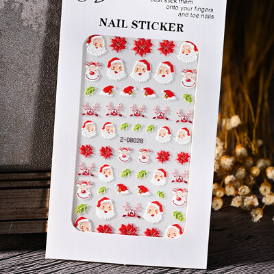 Kalėdų baltų snaigių nagų dailės lipdukas 5D reljefinis animacinis filmas Sniego senelis Briedis Varpelis Nagų lipdukai Slankikliai Kalėdinis manikiūras „Pasidaryk pats“ ir 8*10 cm