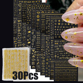 30Gb bronzējošas zelta/sudraba ģeometriskas zvaigznes/mēness nagu uzlīmes 5,5x6cmx30 lāzerzvaigzne/mēness nagu uzlīme DIY manikīra slīdņu komplekts
