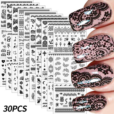 30Gb bronzējošas zelta/sudraba ģeometriskas zvaigznes/mēness nagu uzlīmes 5,5x6cmx30 lāzerzvaigzne/mēness nagu uzlīme DIY manikīra slīdņu komplekts