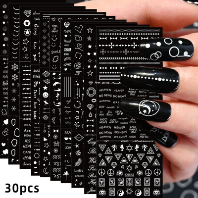 30Gb bronzējošas zelta/sudraba ģeometriskas zvaigznes/mēness nagu uzlīmes 5,5x6cmx30 lāzerzvaigzne/mēness nagu uzlīme DIY manikīra slīdņu komplekts