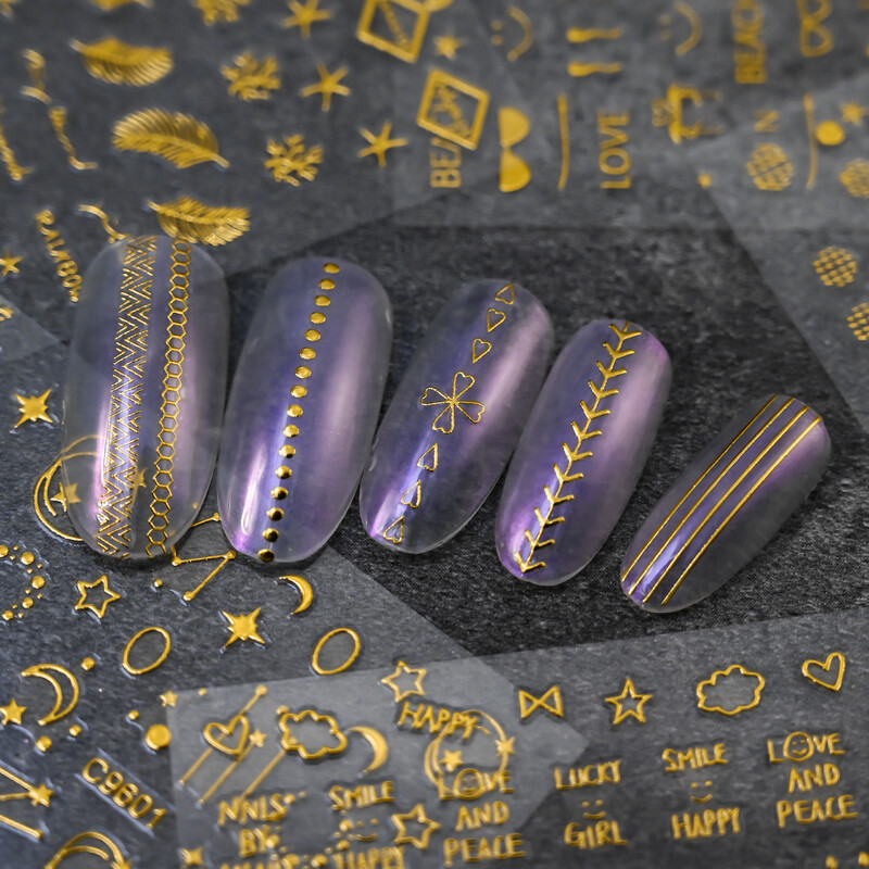 30Gb bronzējošas zelta/sudraba ģeometriskas zvaigznes/mēness nagu uzlīmes 5,5x6cmx30 lāzerzvaigzne/mēness nagu uzlīme DIY manikīra slīdņu komplekts