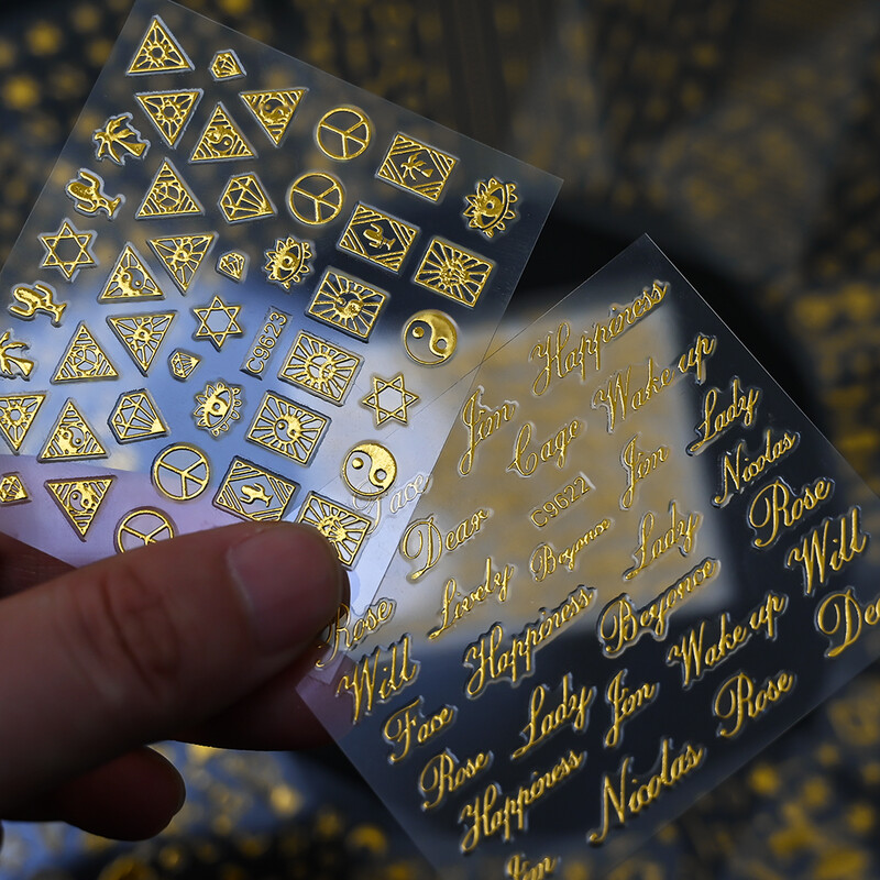 30Gb bronzējošas zelta/sudraba ģeometriskas zvaigznes/mēness nagu uzlīmes 5,5x6cmx30 lāzerzvaigzne/mēness nagu uzlīme DIY manikīra slīdņu komplekts