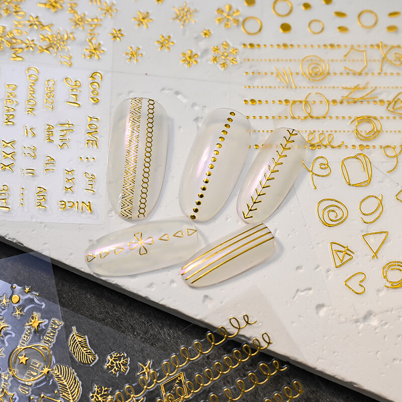 30Gb bronzējošas zelta/sudraba ģeometriskas zvaigznes/mēness nagu uzlīmes 5,5x6cmx30 lāzerzvaigzne/mēness nagu uzlīme DIY manikīra slīdņu komplekts