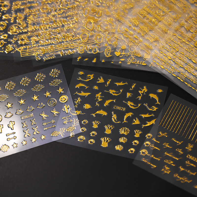 30Gb bronzējošas zelta/sudraba ģeometriskas zvaigznes/mēness nagu uzlīmes 5,5x6cmx30 lāzerzvaigzne/mēness nagu uzlīme DIY manikīra slīdņu komplekts