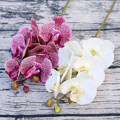 3D kis pillangó orchidea 6 fej/köteg hamis virág otthoni drapéria fal esküvői dekoráció karácsonyi barkácsolás mesterséges phalaenopsis