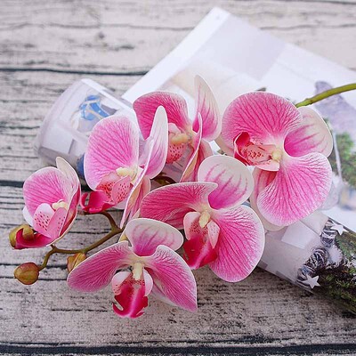 3D mala leptir orhideja 6 glavica/paket lažnog cvijeta Kućna draperija Zidna vjenčana dekoracija Božićni DIY umjetni Phalaenopsis