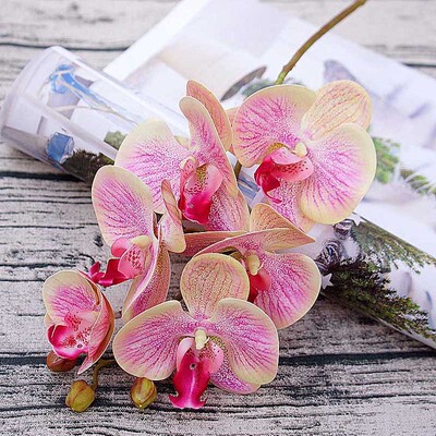 3D mala leptir orhideja 6 glavica/paket lažnog cvijeta Kućna draperija Zidna vjenčana dekoracija Božićni DIY umjetni Phalaenopsis
