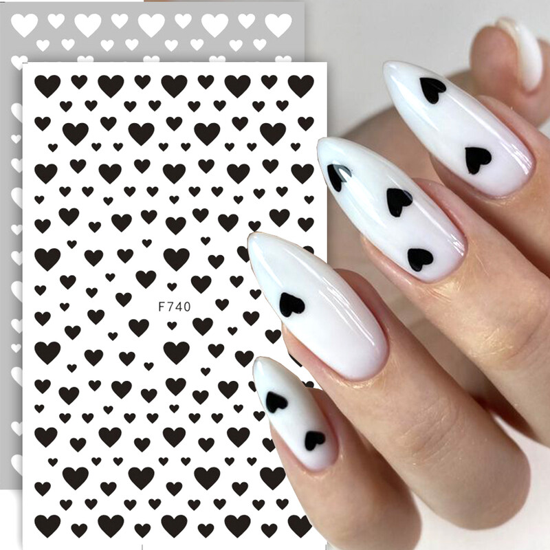 3 pachete 3D Laser Inima Alfabet Autocolante Nail Art Decoratiuni Nail Art Flori Stele Decoratiuni Nail Art alb-negru