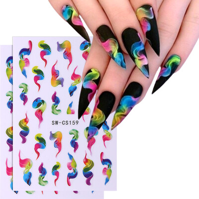 2gab./komplektā Tinte ziedošas 3D nagu uzlīmes gradients Abstract Geometric Wave Line Smoke Stripe Nail Art Sliders Decal Manikīra dekors