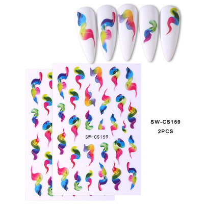 2 buc/set autocolante 3D pentru unghii cu cerneală înflorire, gradient, abstract, geometric, linie de undă, dungă de fum, glisoare pentru arta unghiilor, decal, decor manichiură