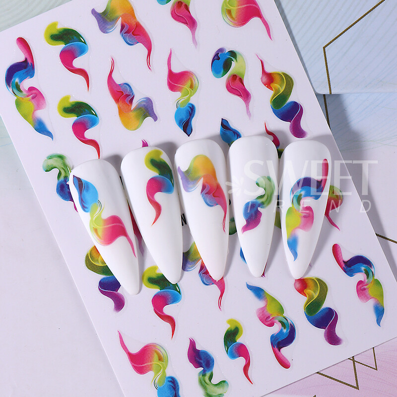 2 buc/set autocolante 3D pentru unghii cu cerneală înflorire, gradient, abstract, geometric, linie de undă, dungă de fum, glisoare pentru arta unghiilor, decal, decor manichiură