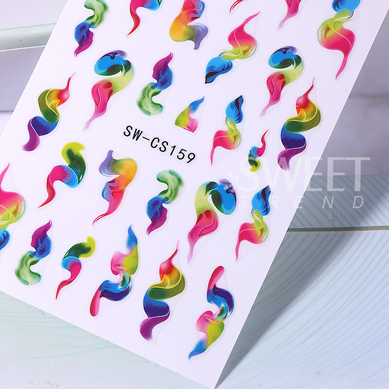 2 buc/set autocolante 3D pentru unghii cu cerneală înflorire, gradient, abstract, geometric, linie de undă, dungă de fum, glisoare pentru arta unghiilor, decal, decor manichiură