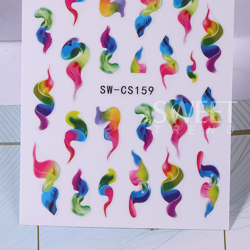 2 buc/set autocolante 3D pentru unghii cu cerneală înflorire, gradient, abstract, geometric, linie de undă, dungă de fum, glisoare pentru arta unghiilor, decal, decor manichiură