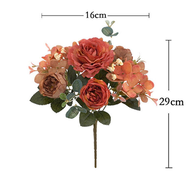 Retro Ορτανσία Core Fake Peony Bouquet Simulation Χονδρική σκάλα γάμου Διακοσμητικά τεχνητά λουλούδια Μεταξωτά λουλούδια