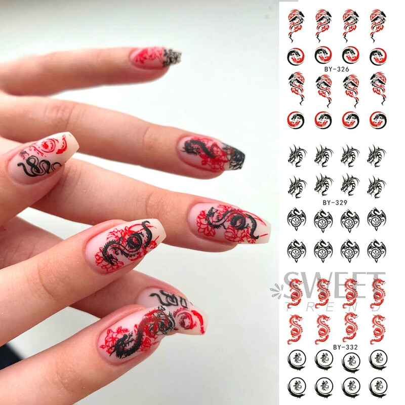 12 komada Zmaj Vodeni tobogan za nokte Kineska Nova godina Maskota Zmija Vatra Dizajn Uzorak Transfer Naljepnica Šarm 2024 Manikura folija za omote