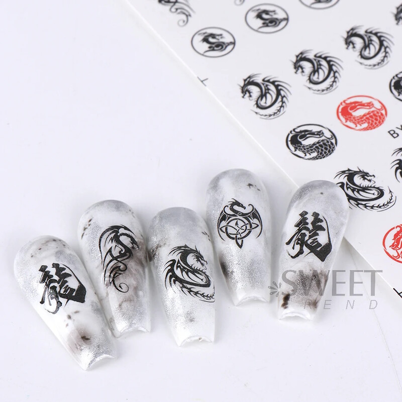 12 komada Zmaj Vodeni tobogan za nokte Kineska Nova godina Maskota Zmija Vatra Dizajn Uzorak Transfer Naljepnica Šarm 2024 Manikura folija za omote