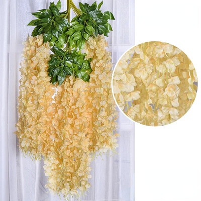 12 бр. Глициния Изкуствени цветя Лозов венец Сватбена арка Декорация Листа Ратан Влечущи се копринени цветя Бръшлян Стенен декор Растения