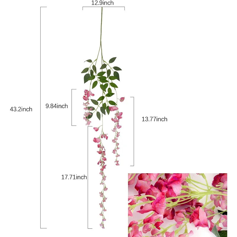 12 бр. Глициния Изкуствени цветя Лозов венец Сватбена арка Декорация Листа Ратан Влечущи се копринени цветя Бръшлян Стенен декор Растения