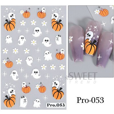 Απόκριες ροζ κολοκύθας αυτοκόλλητα νυχιών 5D Cute Skull Ghost Nail Slider Star Spider Nail Decals Art Decorations Manicure DIY