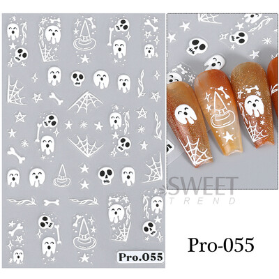 Απόκριες ροζ κολοκύθας αυτοκόλλητα νυχιών 5D Cute Skull Ghost Nail Slider Star Spider Nail Decals Art Decorations Manicure DIY