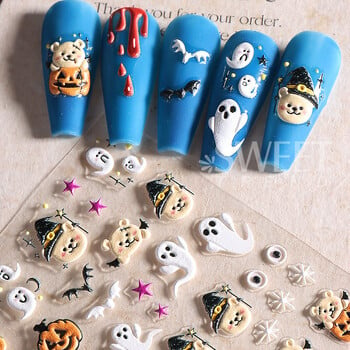 5D релефни стикери за Хелоуин Стикери за нокти Сладка карикатура Bear Ghost Design Y2K Star Nail Art Sticker Decals Направи си сам маникюр декорация