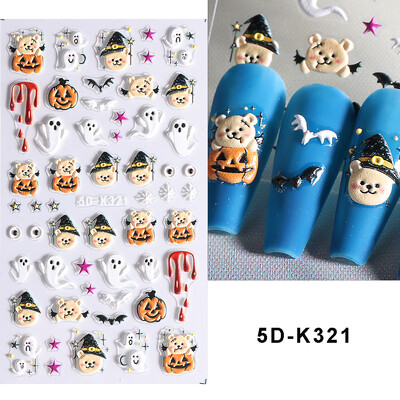 5D reljefne Halloween naljepnice za nokte Slatki crtani medvjed Ghost Dizajn Y2K zvijezda Naljepnice za naljepnice za nokte DIY ukrasi za manikuru