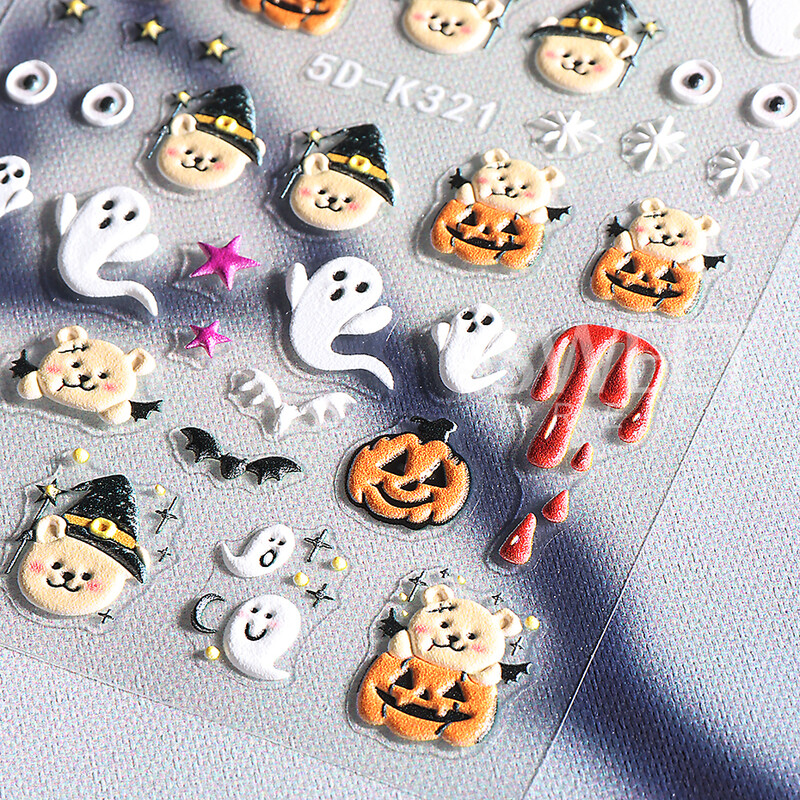 5D reljefne Halloween naljepnice za nokte Slatki crtani medvjed Ghost Dizajn Y2K zvijezda Naljepnice za naljepnice za nokte DIY ukrasi za manikuru