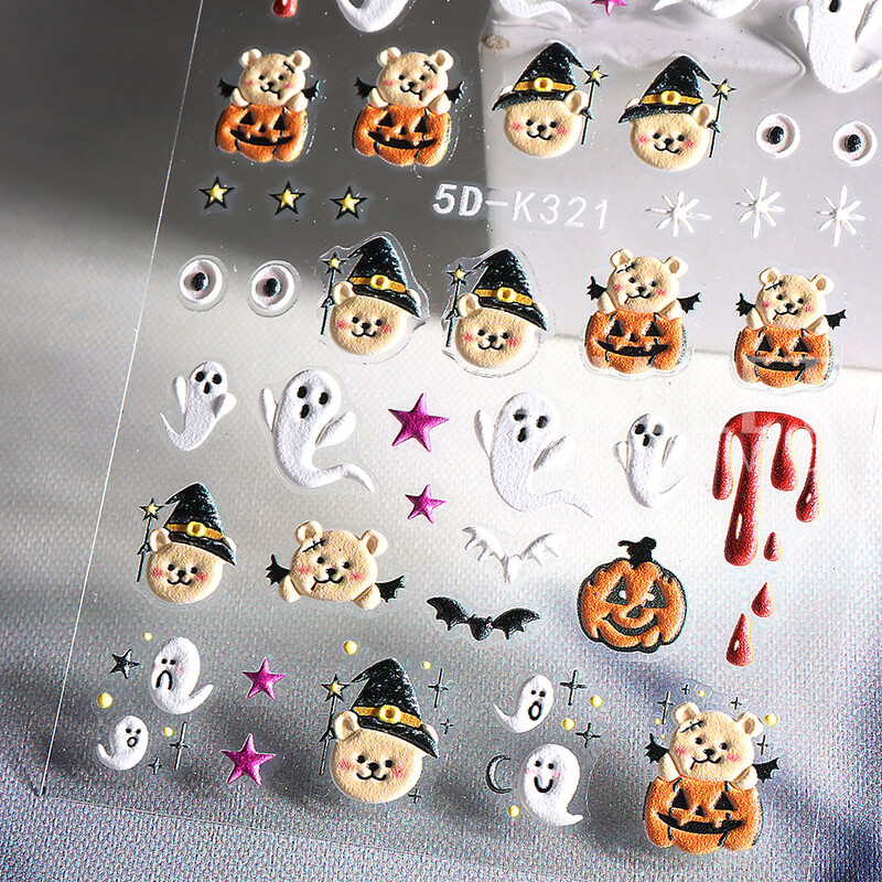 5D reljefne Halloween naljepnice za nokte Slatki crtani medvjed Ghost Dizajn Y2K zvijezda Naljepnice za naljepnice za nokte DIY ukrasi za manikuru