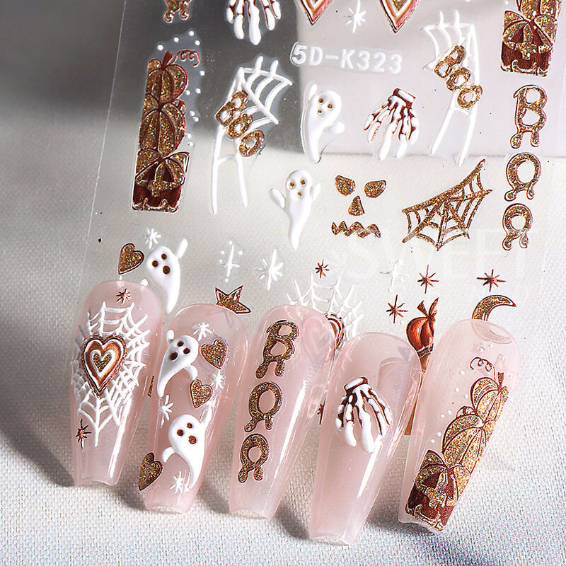 5D reljefne Halloween naljepnice za nokte Slatki crtani medvjed Ghost Dizajn Y2K zvijezda Naljepnice za naljepnice za nokte DIY ukrasi za manikuru