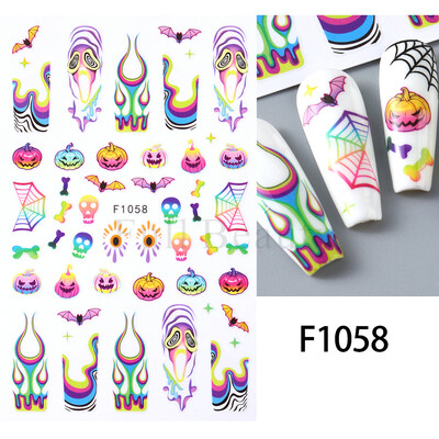 Slatki 3D Ghost klizači za nokte Noć vještica Naljepnice za nokte Crtani dizajn Šišmiši Zvijezde Paukova mreža Ljepljive naljepnice Ukras za vrhove noktiju