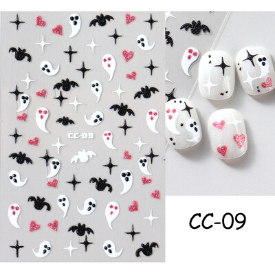 Slatki 3D Ghost klizači za nokte Noć vještica Naljepnice za nokte Crtani dizajn Šišmiši Zvijezde Paukova mreža Ljepljive naljepnice Ukras za vrhove noktiju