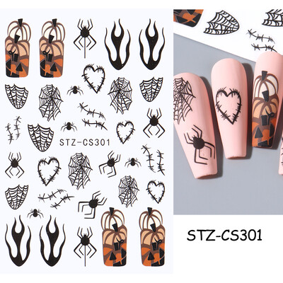 Slatki 3D Ghost klizači za nokte Noć vještica Naljepnice za nokte Crtani dizajn Šišmiši Zvijezde Paukova mreža Ljepljive naljepnice Ukras za vrhove noktiju