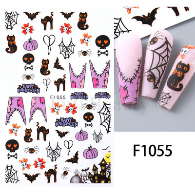 Slatki 3D Ghost klizači za nokte Noć vještica Naljepnice za nokte Crtani dizajn Šišmiši Zvijezde Paukova mreža Ljepljive naljepnice Ukras za vrhove noktiju
