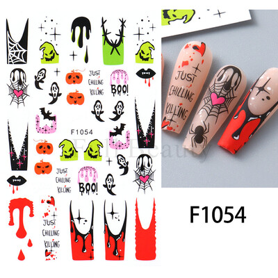 Slatki 3D Ghost klizači za nokte Noć vještica Naljepnice za nokte Crtani dizajn Šišmiši Zvijezde Paukova mreža Ljepljive naljepnice Ukras za vrhove noktiju