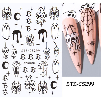 Slatki 3D Ghost klizači za nokte Noć vještica Naljepnice za nokte Crtani dizajn Šišmiši Zvijezde Paukova mreža Ljepljive naljepnice Ukras za vrhove noktiju